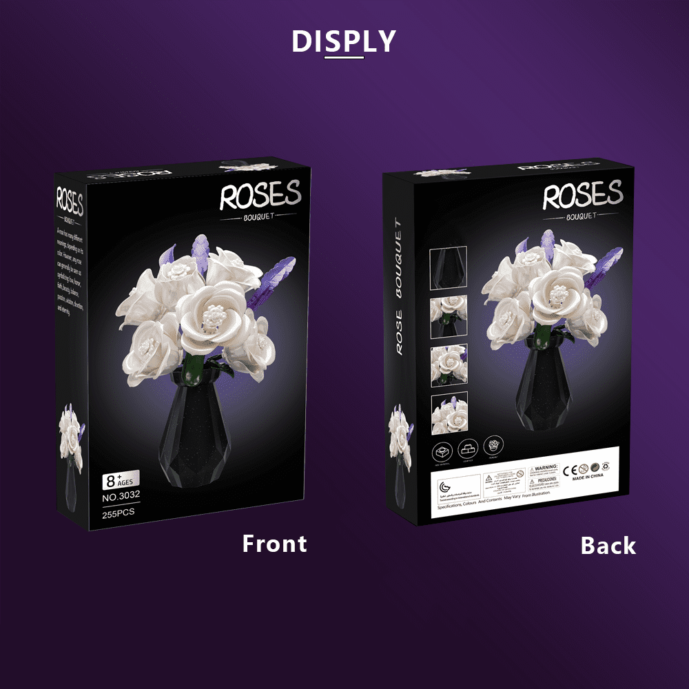 TodayStore Rose Flower Building Sets, Botanical Collection Artificial Bouquet Bricks for Home Decor, Holiday Gift for Women & Valentine's Day 255 PCS (White).