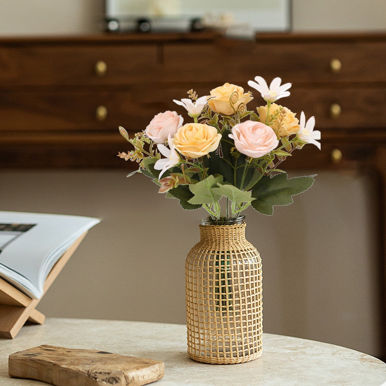 Artificial Roses Fake Flowers Bundle for Wedding Home Decor Hotel Interior Decoration Lifelike Plastic Faux Rose Bouquet for Centerpieces Party Photography Props Table Arrangements Long Lasting