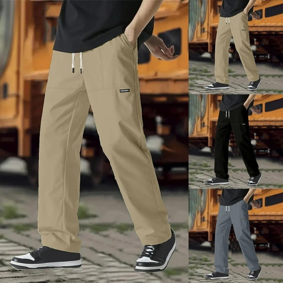 Afuyipoi Big and Tall Khaki Pants for Men,Solid Straight Leg Elastic Waist Classic Work Pants Khaki XXL/42