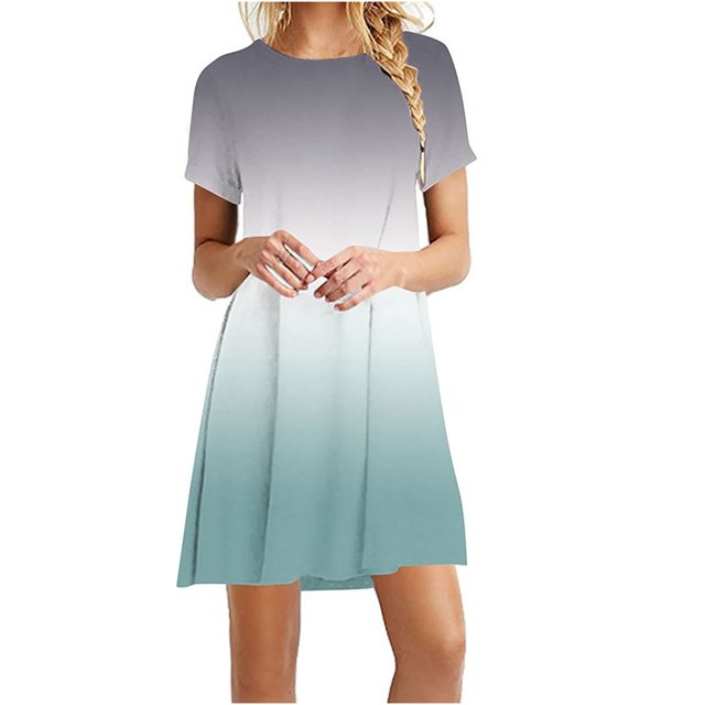 Ersazi Robe pour Femmes 2023 Mode pour Femmes Col Rond Chandail à Enfiler avec Manches Courtes Imprimées Décontractée Ample Longueur Genou en Liquidation Bleu G