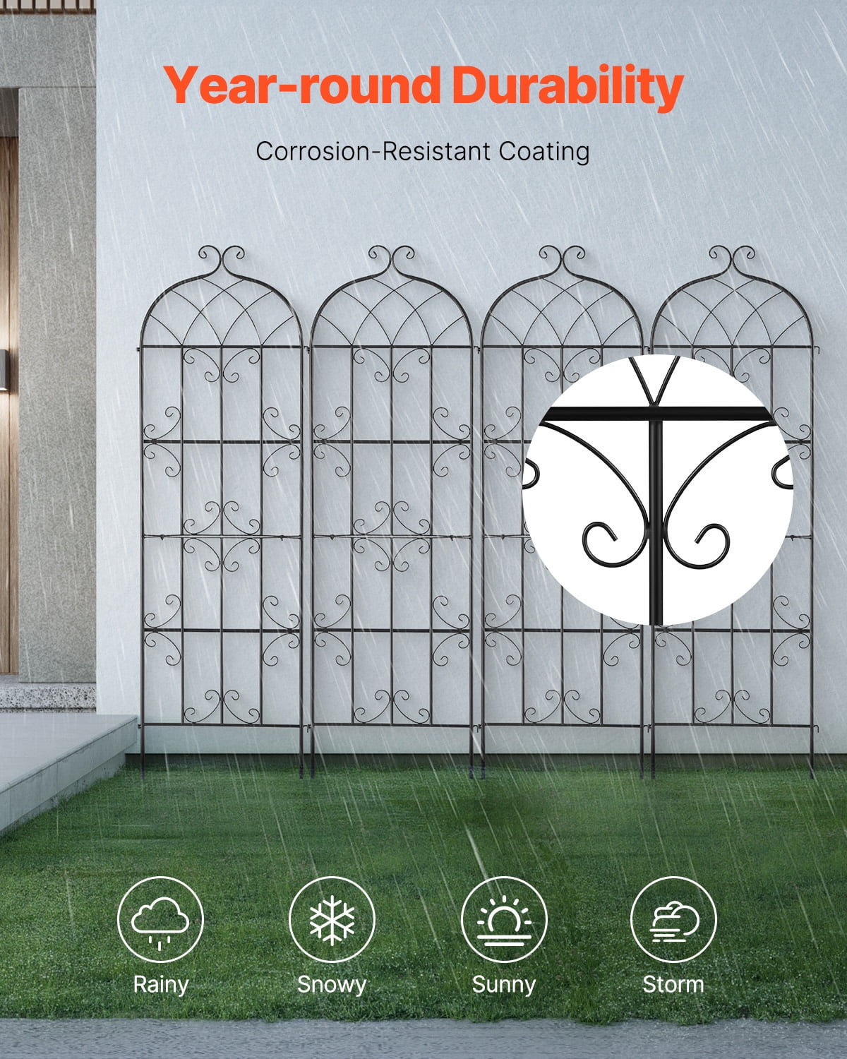 KFFKFF Outdoor Plant Support, 71 x 20 in, Set of 4 Durable Metal Garden Trellises, Ideal for Climbing Roses and Cucumbers, Decorative Clematis Trellis for Yards and Gardens