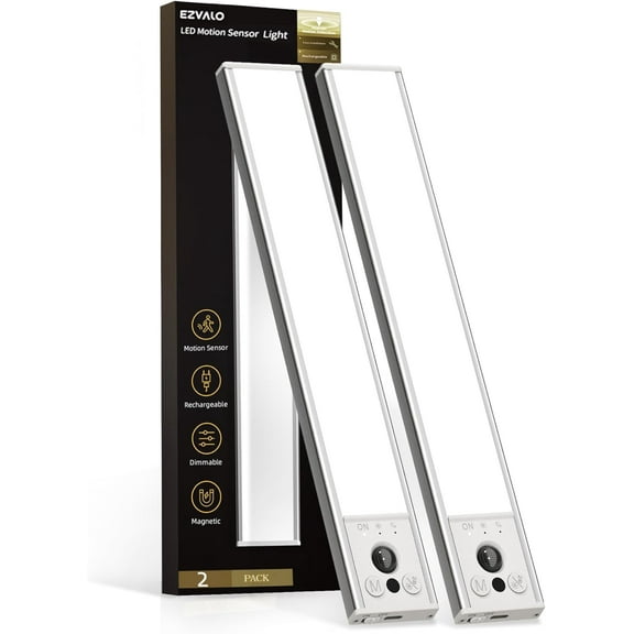 10inch Under Cabinet Lighting, LED Motion Sensor Light Indoor, 2400mAh USB Rechargeable Closet Lights, Dimmable & Magnetic Wireless Under Counter Lights for Kitchen, Pantry, Stairs (2 Pack)