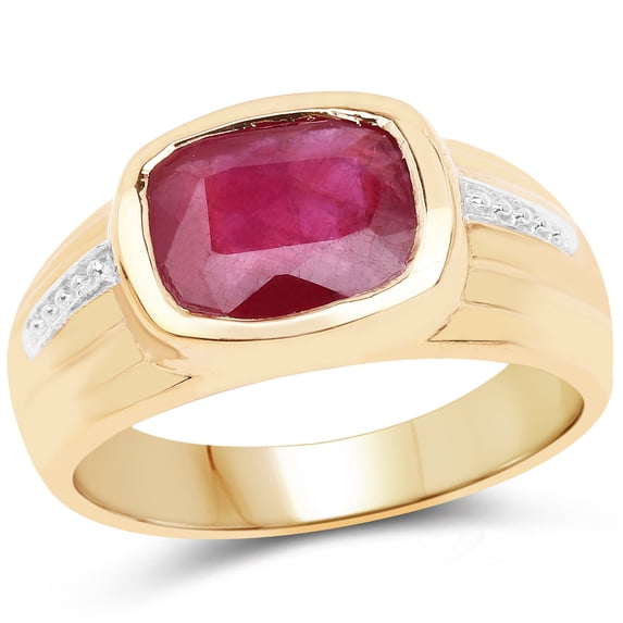14K Yellow Gold Plated 3.75 ct. Glass Filled Ruby Sterling Silver Ring