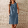 thumbnail image 2 of Tqcoqu Women's Linen Blend Sleeveless Henley Neck Button Placket Shift Dress with Pockets,Navy Women's S-XXL, 2 of 9