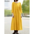 thumbnail image 2 of ZANZEA Casual Loose Pleating Vestidos Women Solid Retro Long Dress Fashion 3/4 Sleeve Sundress Holiday Round Neck Robe Oversized, 2 of 5