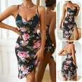 thumbnail image 5 of Xysaqa Women Sexy Nightgown Mesh Chemise Slip Dress Floral Print V Neck Negligee Sleepwear Spaghetti Straps Sleepdress Ladies Long Maxi Dresses (Side Spilt) Summer Savings, 5 of 6
