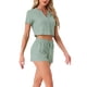 thumbnail image 4 of Pijamas de mujer de punto waffle con botones de INSPIRE CHIC, camiseta de manga corta y pantalones cortos, conjunto de 2 piezas, talla XL, verde, 4 of 6