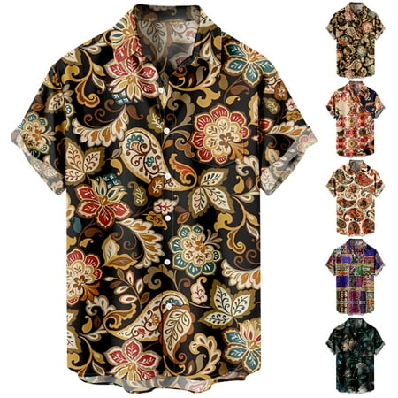 

Youth Adult Button Down Tee Shirts Printed Relaxed-Fit Blouses Plus Size Men