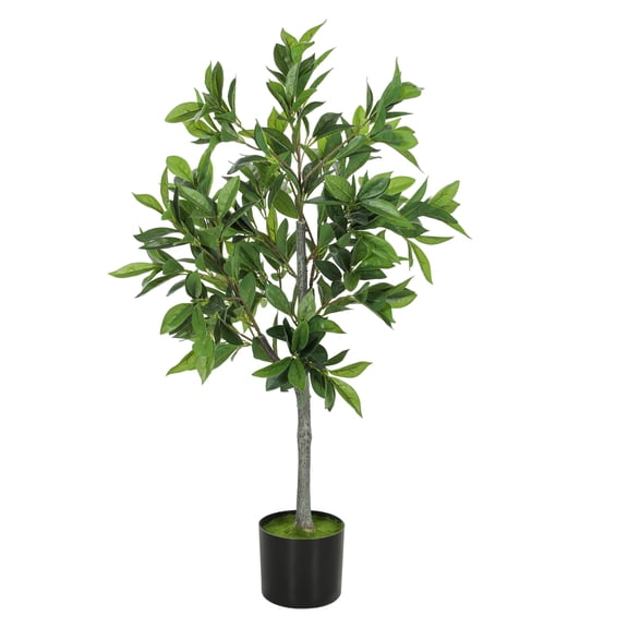 Artificial Laurel Tree Potted Plant, 37.4" Lifelike Faux Greenery, PEVA Leaves Indoor Plant for Home Office Decor, Low Maintenance Fake Plant