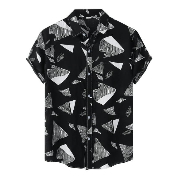 toraway Mens Shirts Casual Stylish Fall Turtle Fall Clothes for Men Men's Casual Geometric Printed Shirt Short Sleeve Single Turn-down Collar Shirt XXL