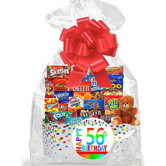 CakeSupplyShop Item#056BSG Happy 56th Birthday Rainbow Thinking Of You Cookies, Candy & More Care Package Snack Gift Box Bundle Set - Ships FAST!