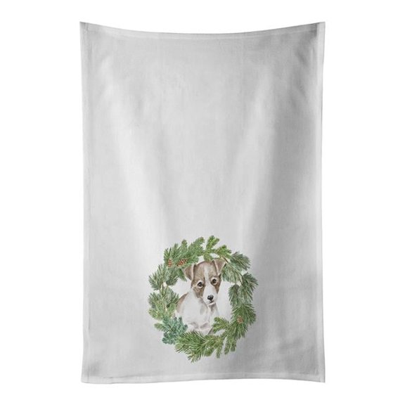 Carolines Treasures CK8863WTKT 28 x 19 in. Unisex Jack Russell Terrier Puppy Chestnut & White Christmas Wreath White Dish Towels Kitchen Towel - Set of 2