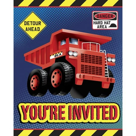 Creative Converting Construction Trucks Invites, 8 Count