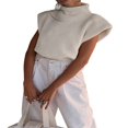 thumbnail image 3 of PENGXIANG Femmes Manches Courtes Haut Col Haut Confortable Élégant Gilet Pull, 3 of 6