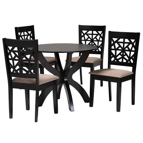 Baxton Studio Lena 5-Piece Modern Fabric/Wood Dining Set in Dark Brown/Beige