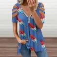 thumbnail image 2 of Fun Rocket Pop Popsicle Pattern Womens Summer V Neck Zipper Top Short Sleeve T Shirt Off Shoulder Top Casual Classy Loose Shirts, 2 of 7