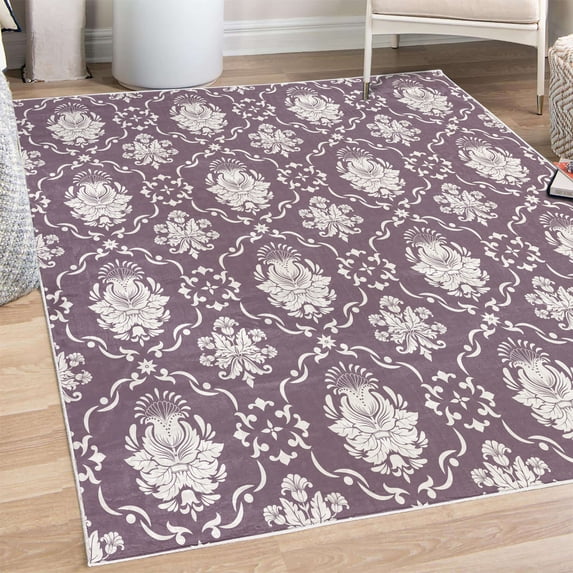 Floral Decorative Rug, Classic Victorian Floral Patterns Tulips Nostalgic Romantic Modern in Vintage Style, Quality Carpet for Bedroom Dorm and Living Room, 6 Sizes, Mauve Ivory, by Ambesonne