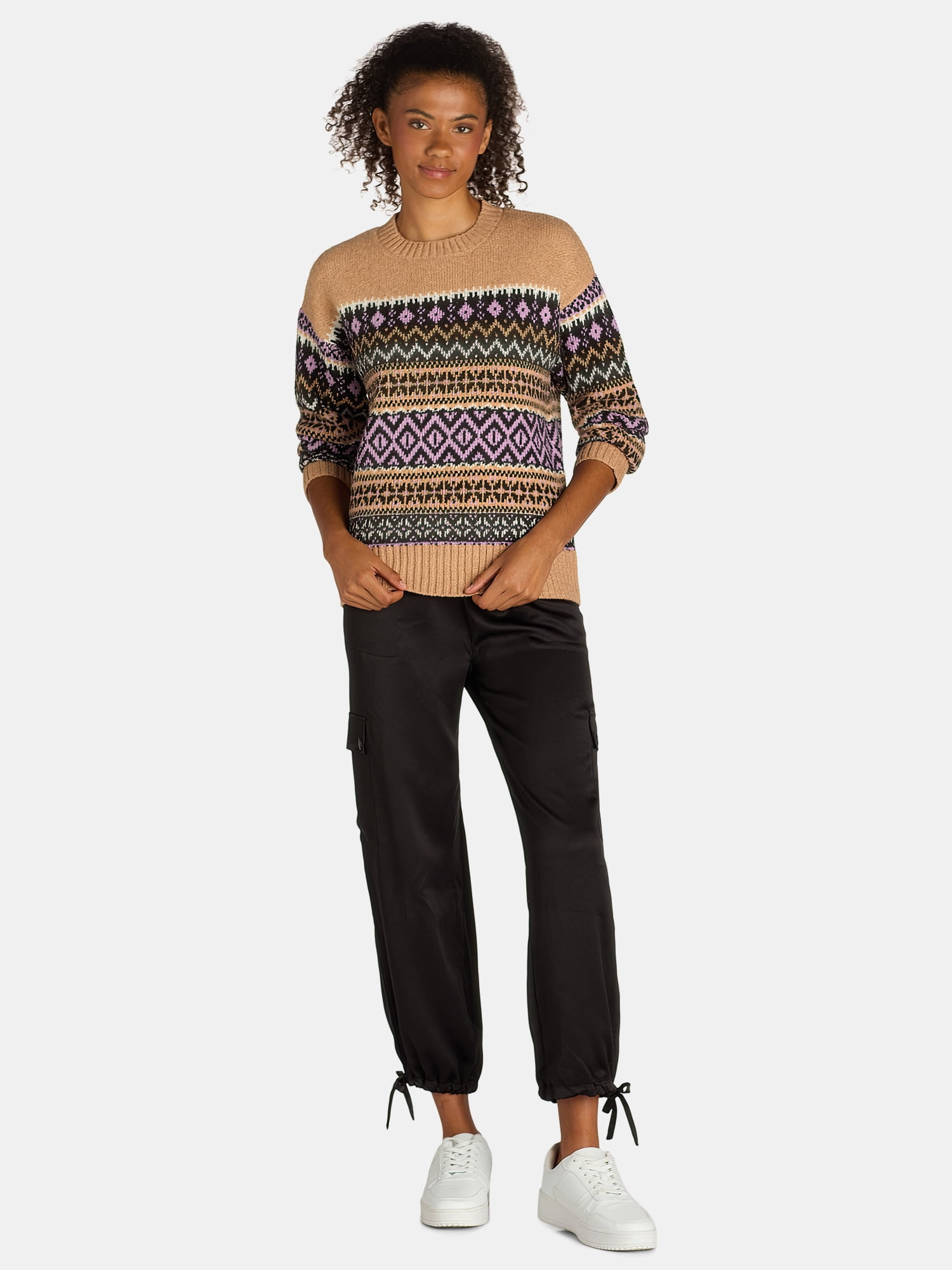 Time and Tru Women's and Women's Plus Fair Isle Pullover Sweater, Midweight, Sizes XS-4X