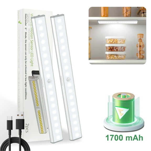 LEPOTEC 18LED Motion Sensor Cabinet Light,Under Counter Closet Lighting, Wireless USB Rechargeable Kitchen Night Lights,Battery Operated Light for Wardrobe,Closets,Cabinet,Cupboard,2 Pack