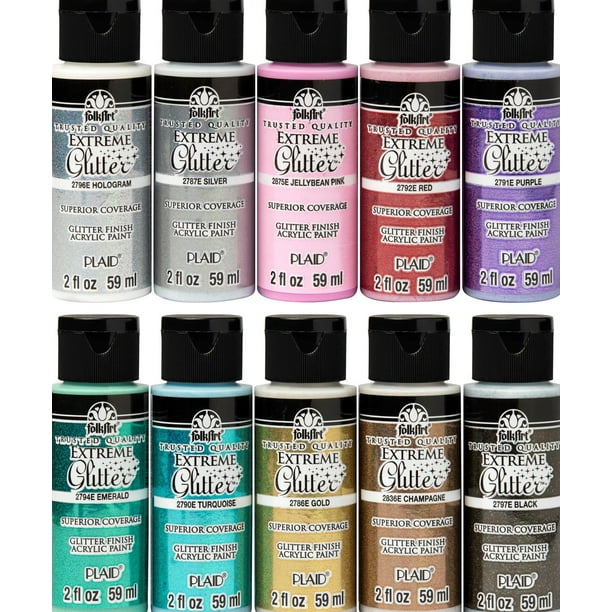FolkArt Extreme Glitter Acrylic Craft Paint Set, 10 Colors, 2oz