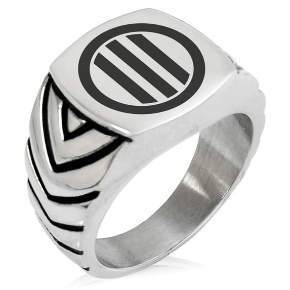 Stainless Steel Narita Samurai Crest Chevron Pattern Biker Style Polished Ring