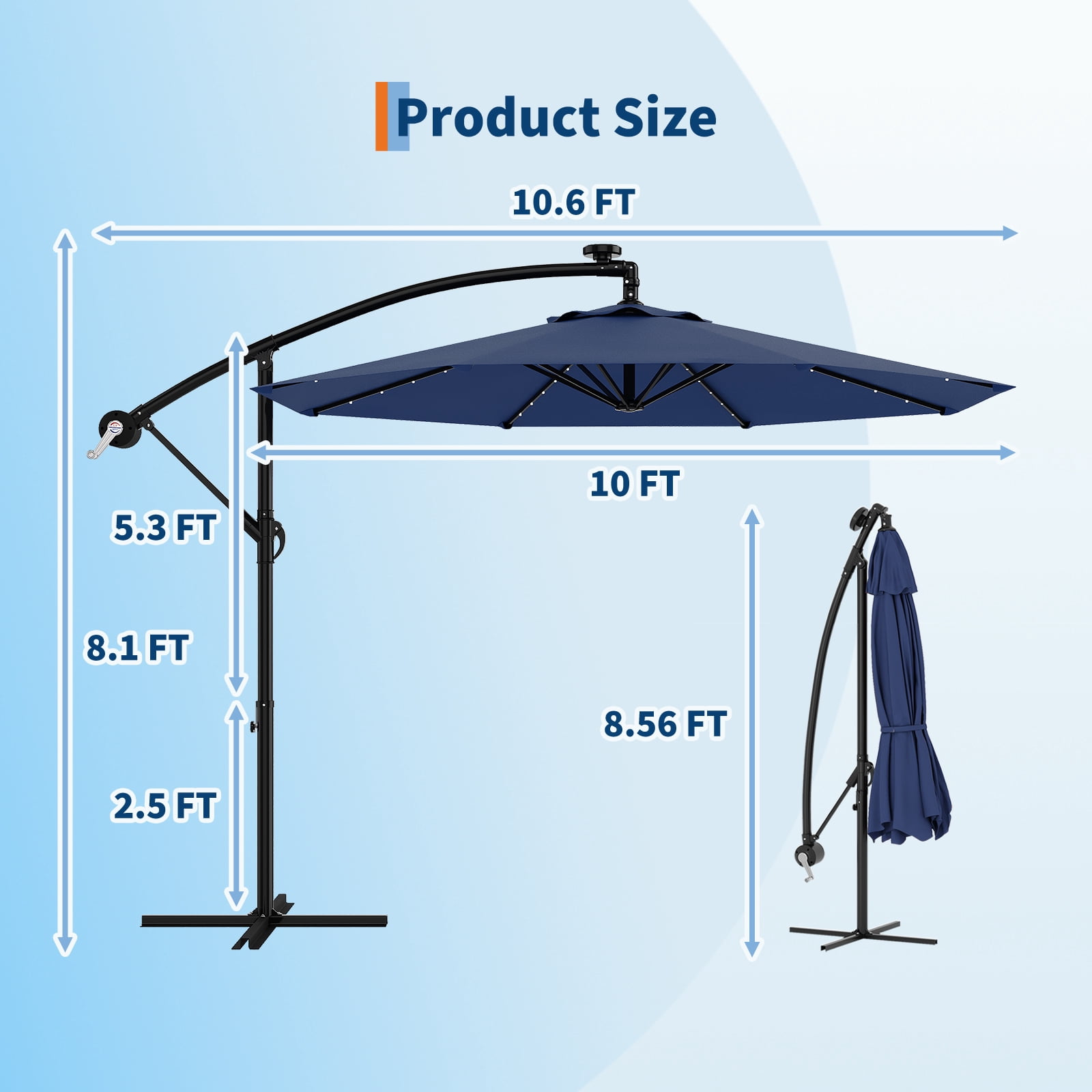 Wildbreak 10 ft Offset Hanging Market Patio Umbrella, with Solar LED, Easy Tilt Adjustment, Blue