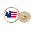 thumbnail image 1 of America Map Stars Stripes Flag Round Metal Golden Pin Brooch Clip, 1 of 3