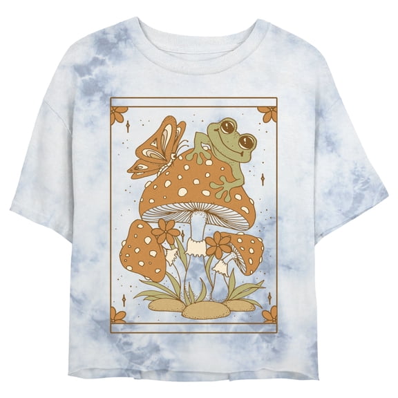 Junior's Lost Gods Frog and Mushroom Tarot Card Graphic Crop T-Shirt White/Blue Small