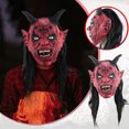 thumbnail image 1 of Fiudx Liquidación de ahorros de verano Máscara del diablo de Satán, máscara de Halloween, accesorios de máscara de cuerno, máscara aterradora de cara roja, máscara de terror de Halloween, máscara de, 1 of 7