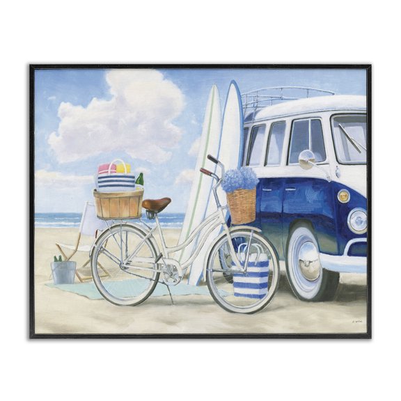 Stupell Industries Tropical Surf Van & Beach Bike Black Framed Giclee Art, 14 x 11, by James Wiens