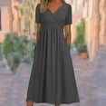 thumbnail image 2 of Robes de Printemps pour Femmes Décontractées Manches 3/4 Longue Robe Évasée Basique Plage Vacances Travail Maxi Robe 2025, 2 of 5