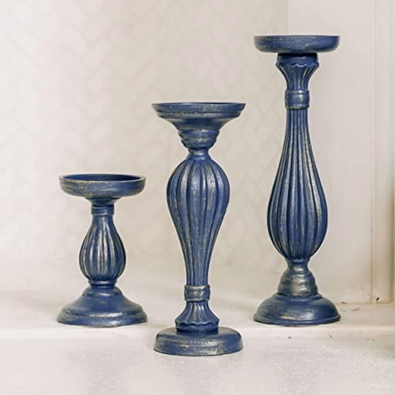 Weddingstar 3-Piece Tiered Wood Spindle Candle Holder Set - Navy Blue