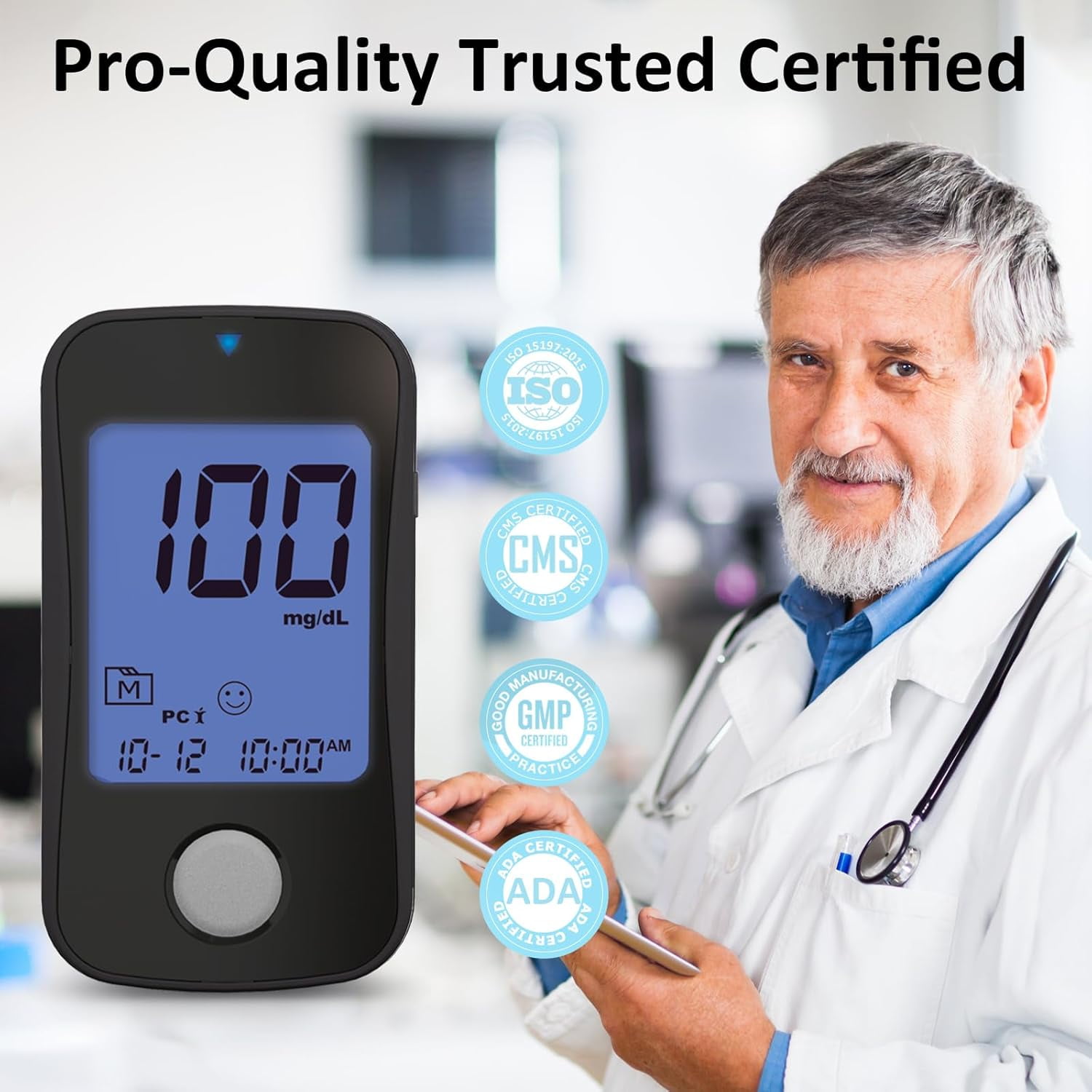 HanrayCare Blood Glucose Monitor Kit TD-4125,100 Strips,100 Lancets,No Coding Diabetes Home Test Kit