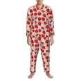 thumbnail image 3 of Naloa Red Strawberry Men’s Pajamas Set - Long Sleeve Button Down Sleep Shirt and Pajama Bottoms Sleepwear Set-Small, 3 of 7