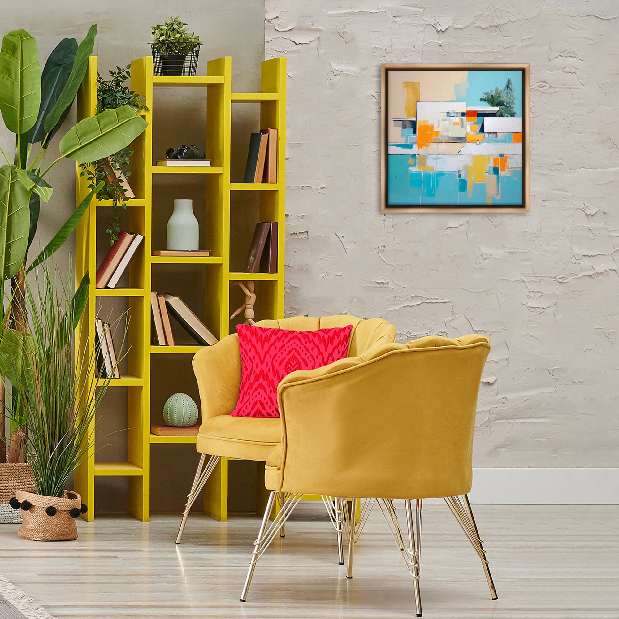 Stupell Industries Tropical Abode Abstraction Town & City Painting Brown Floater Framed Canvas Art Print Wall Art, 18 x 18