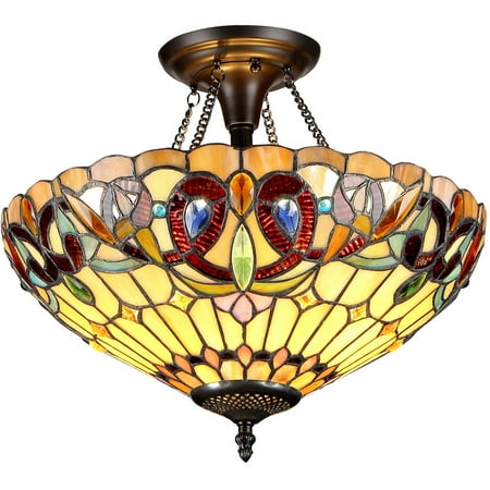 Celling Lights Chloe Lighting Serenity Tiffany-Style 2-Light Victorian Semi-Flush Ceiling Fixture with 16