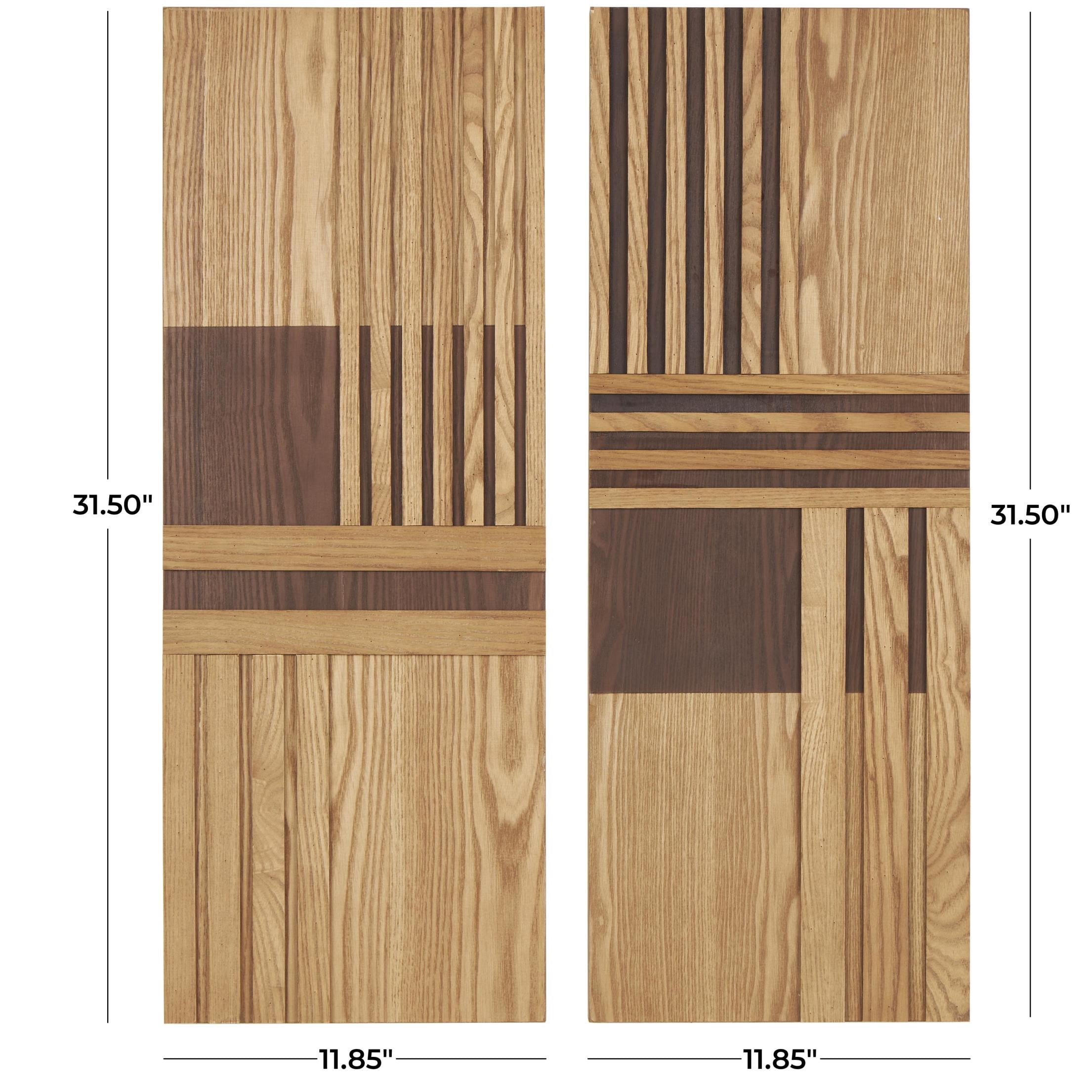 DecMode Brown Wooden Handmade Carved Two-Toned Geometric Wall Decor (2 Count)
