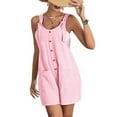 thumbnail image 4 of Sleeveless Rompers for Women Scoop Neck Jumpsuits Button down Tank Top Rompers with Pockets, 4 of 5