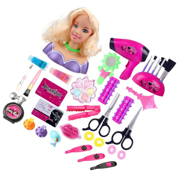 Maoww Ensemble de Maquillage pour Enfants Coiffure Tête de Poupée Jouet Cadeau avec Sèche-Cheveux pour Filles Type 2