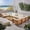 Teak/Beige, variant on Frankie Outdoor 12 Piece Acacia Wood U-Shaped Sectional Sofa Set with Coffee Tables and Cushions, Teak, Blue