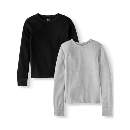 Fruit of the Loom Boys Undershirts 2 Pack Super Soft Mini Waffle Baselayer Thermal Tops Sizes 4/5 - 14/16