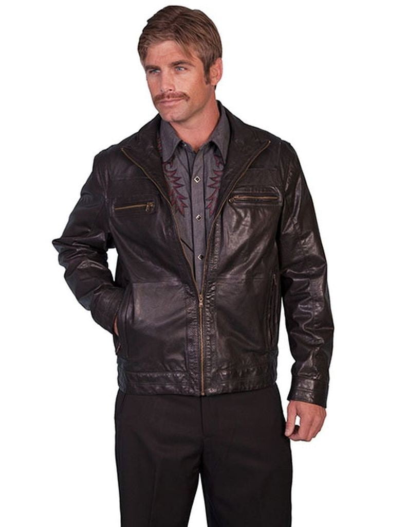 Scully Western Jacket Mens Lambskin Leather Zip Brown 11733
