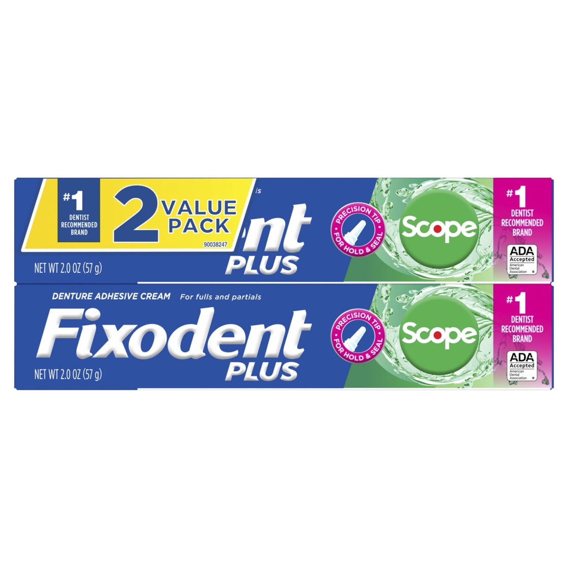 Fixodent Plus Scope Denture Adhesive Cream, Precision Hold, Scope Flavored, 2 oz, 2 Pack