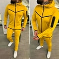 thumbnail image 2 of VBTAPA Tracksuit for Men with Zipper Pockets Full Zip Hoodie Sweatsuit 2 Piece Running Jogging Sports Outfits Contrast Striped Casual Sweat Suits with Pockets Yellow L, 2 of 5