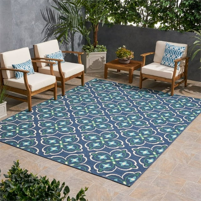 Noble House Camélia 7' 10" x 10' Tapis Médaillon Extérieur en Bleu et Vert