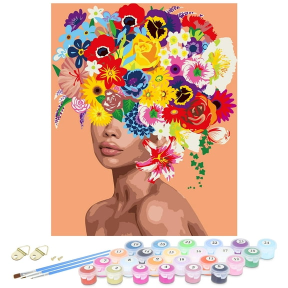 VOCHIC Paint by Numbers for Adults DIY Girl Flowers Paint Kits on Canvas Oil Painting Kits Gift Home Decor 16x20 In (Without Frame)