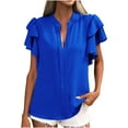 thumbnail image 2 of Njoeus Women's Casual V Neck Ruffle Short Sleeve Shirts Summer Work Dressy Blouse Flowy Loose Tunic Tops S-XXL, 2 of 5