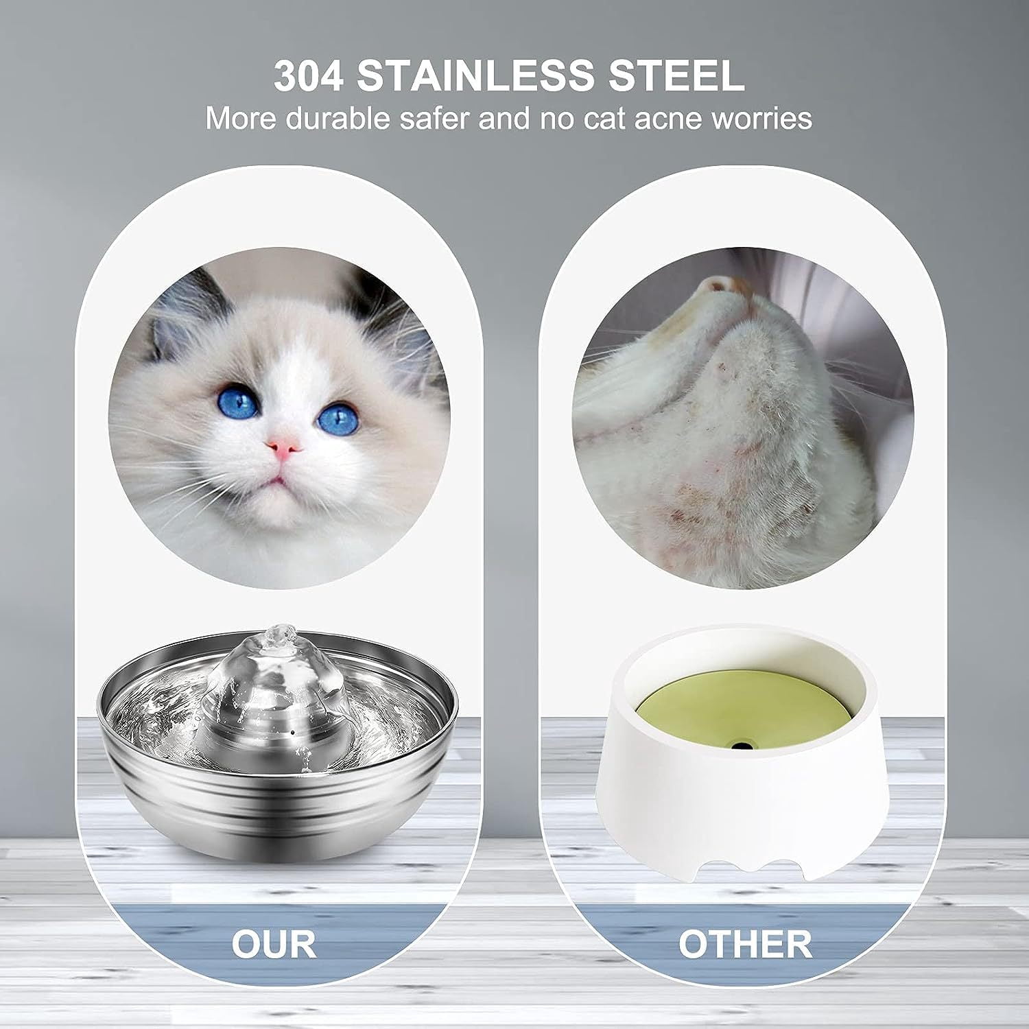 Petavista Stainless Steel Cat Water Fountain 2L/67oz Pet Water Dispenser with Quiet Pump and Multi-Filtration Pet Drinking Fountain for Cats and Dogs