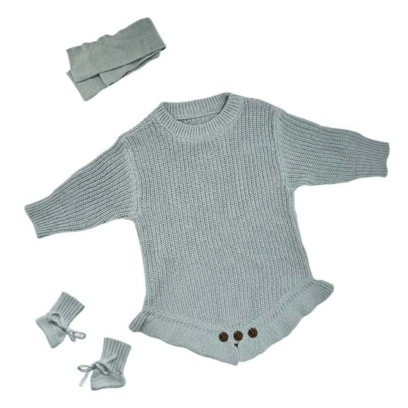 HNMKIU Customizable Name Hand Embroidered Baby Knitted Fall Jumpsuit Autumn Winter Sweater Cute Crawling for 0-18 Months Blue,6-9 Months