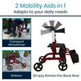 thumbnail image 6 of Vive Rollator Walker for Seniors with Seat - Walker and Wheelchair Combo, Lightweight Foldable Transport Chair, Red, 6 of 8